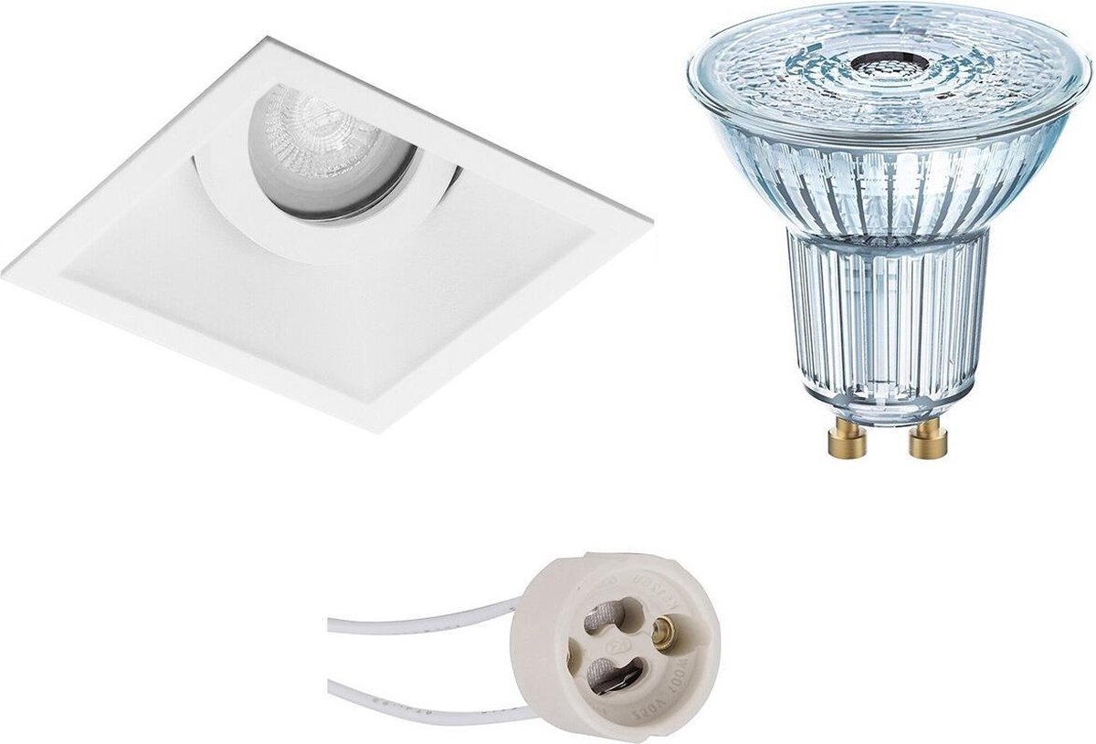 Osram - Led Spot Set - Parathom Par16 930 36d - Pragmi Zano Pro - Gu10 Fitting - Dimbaar - Inbouw Vierkant - Mat - - Wit