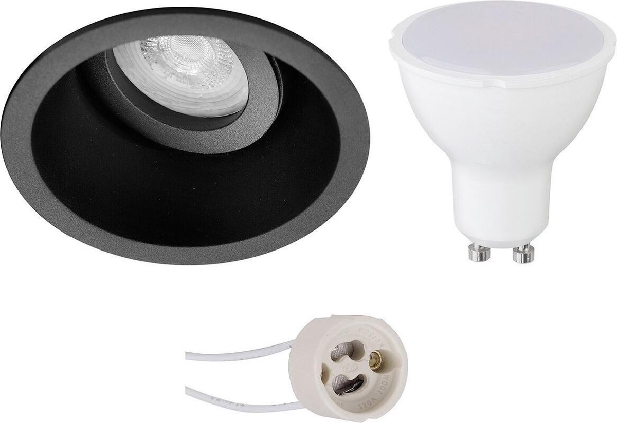 BES LED Led Spot Set - Pragmi Zano Pro - Gu10 Fitting - Inbouw Rond - Mat - 4w - Helder/koud Wit 6400k - Kantelbaar - - Zwart