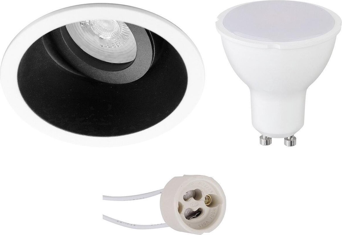 BES LED Led Spot Set - Pragmi Zano Pro - Gu10 Fitting - Inbouw Rond - Mat/wit - 4w - Warm Wit 3000k - Kantelbaar - Ø93mm - Zwart