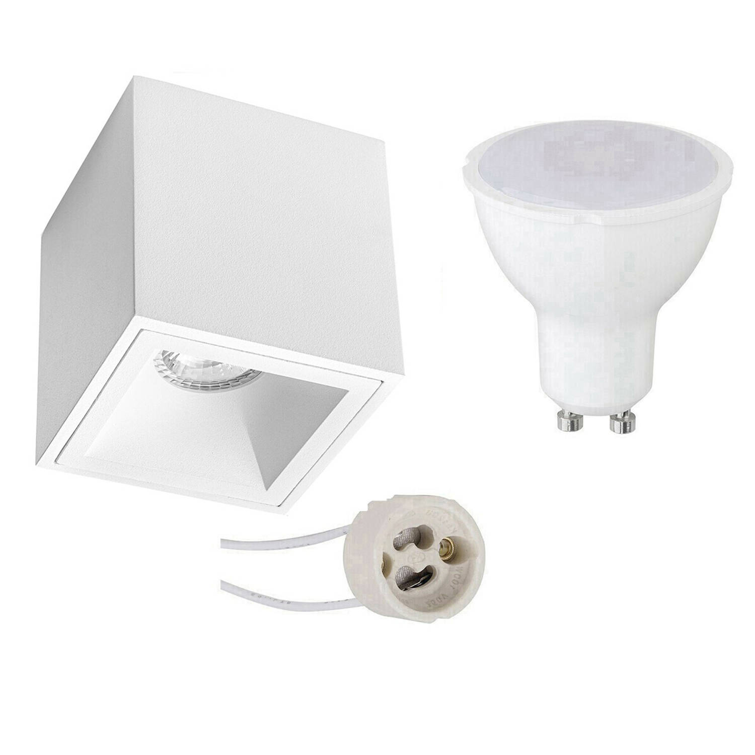 BES LED Opbouwspot Set - Pragmi Cliron Pro - Gu10 Fitting - Opbouw Vierkant - Mat - 4w - Warm 3000k - Verdiept - 90mm - Wit