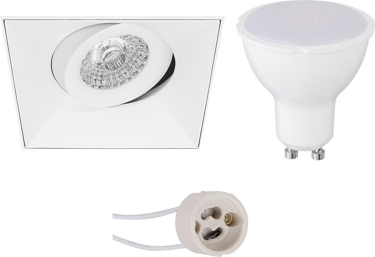 BES LED Led Spot Set - Pragmi Nivas Pro - Gu10 Fitting - Inbouw Vierkant - Mat - 4w - Warm 3000k - Trimless - Kantelbaar - Wit