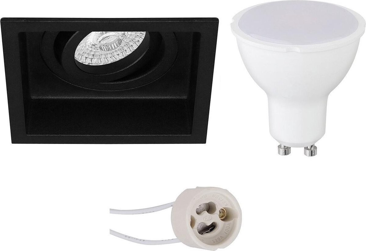 BES LED Led Spot Set - Pragmi Domy Pro - Gu10 Fitting - Inbouw Vierkant - Mat - 4w - Warm Wit 3000k - Verdiept - - Zwart