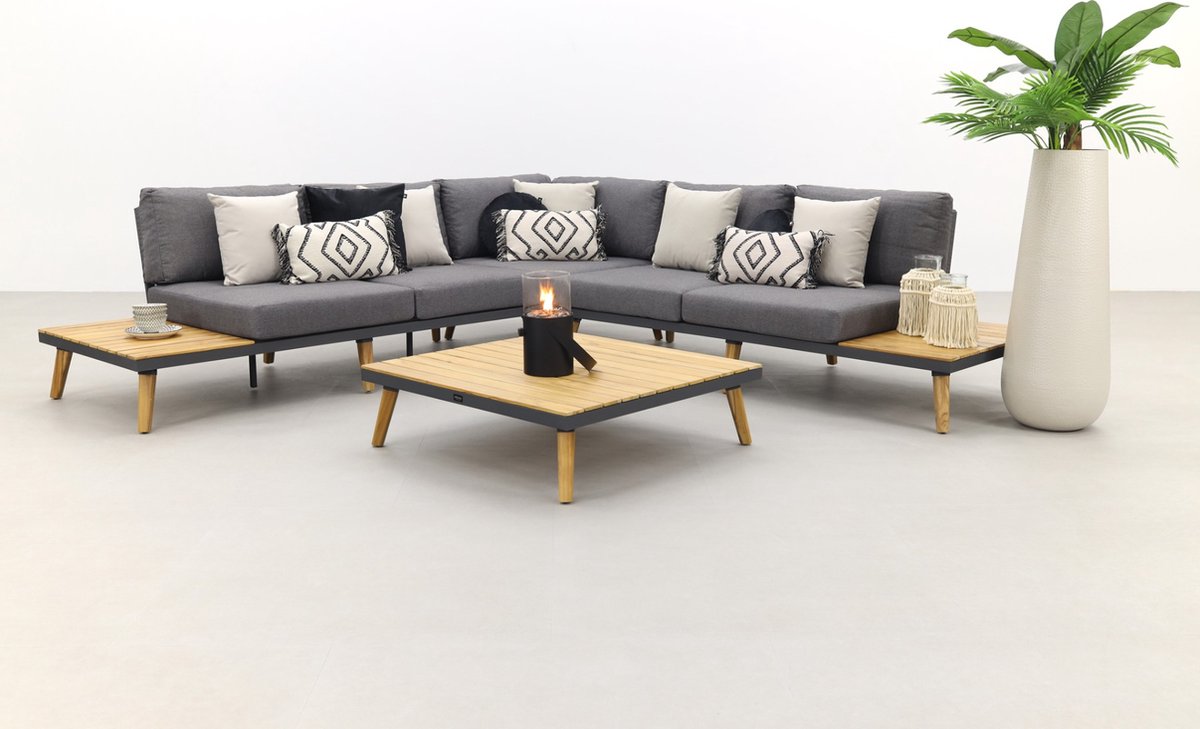 Cordoba Loungeset Aluminium - Teak 4-delig - Grijs