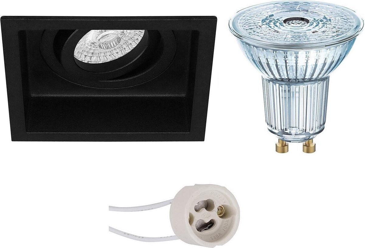 Osram - Led Spot Set - Parathom Par16 940 36d - Pragmi Domy Pro - Gu10 Fitting - Dimbaar - Inbouw Vierkant - Mat - - Zwart