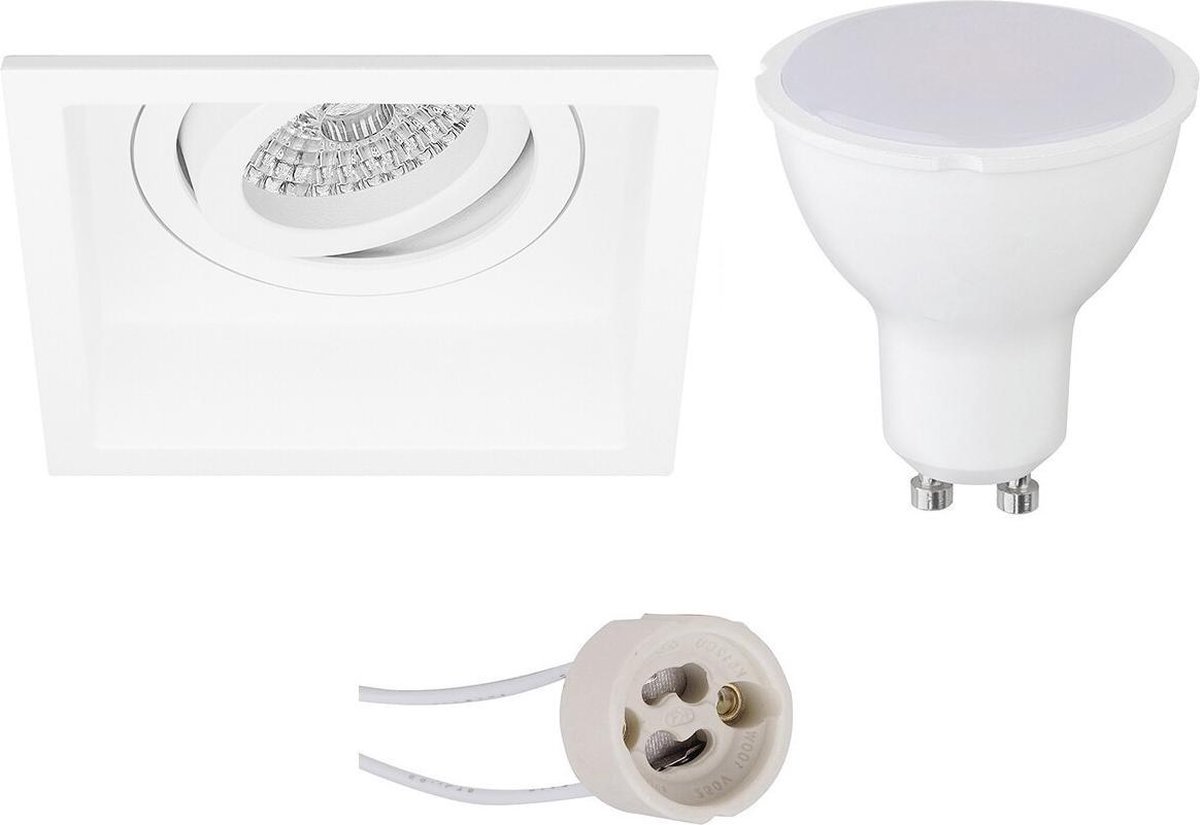 BES LED Led Spot Set - Pragmi Domy Pro - Gu10 Fitting - Dimbaar - Inbouw Vierkant - Mat - 6w - Natuurlijk 4200k - - Wit