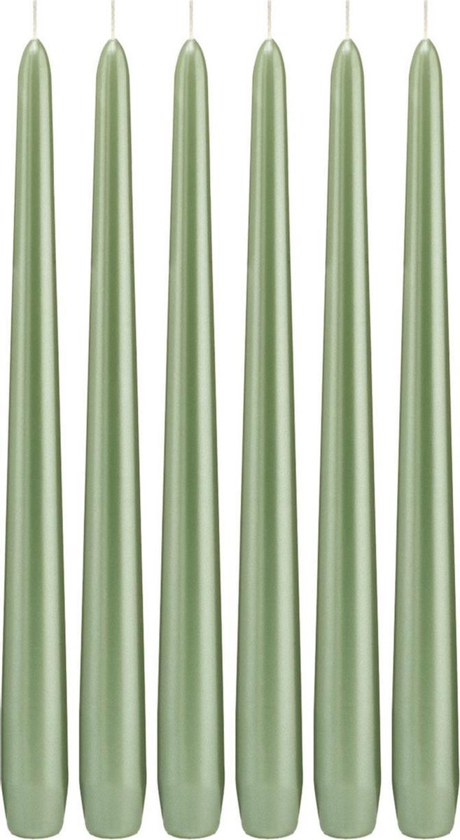 Trend Candles 6x Pastele Parelmoer Dinerkaarsen 30 Cm 13 Branduren - Geurloze Kaarsen - Rechte Tafelkaarsen/kandelaarkaarsen - Groen