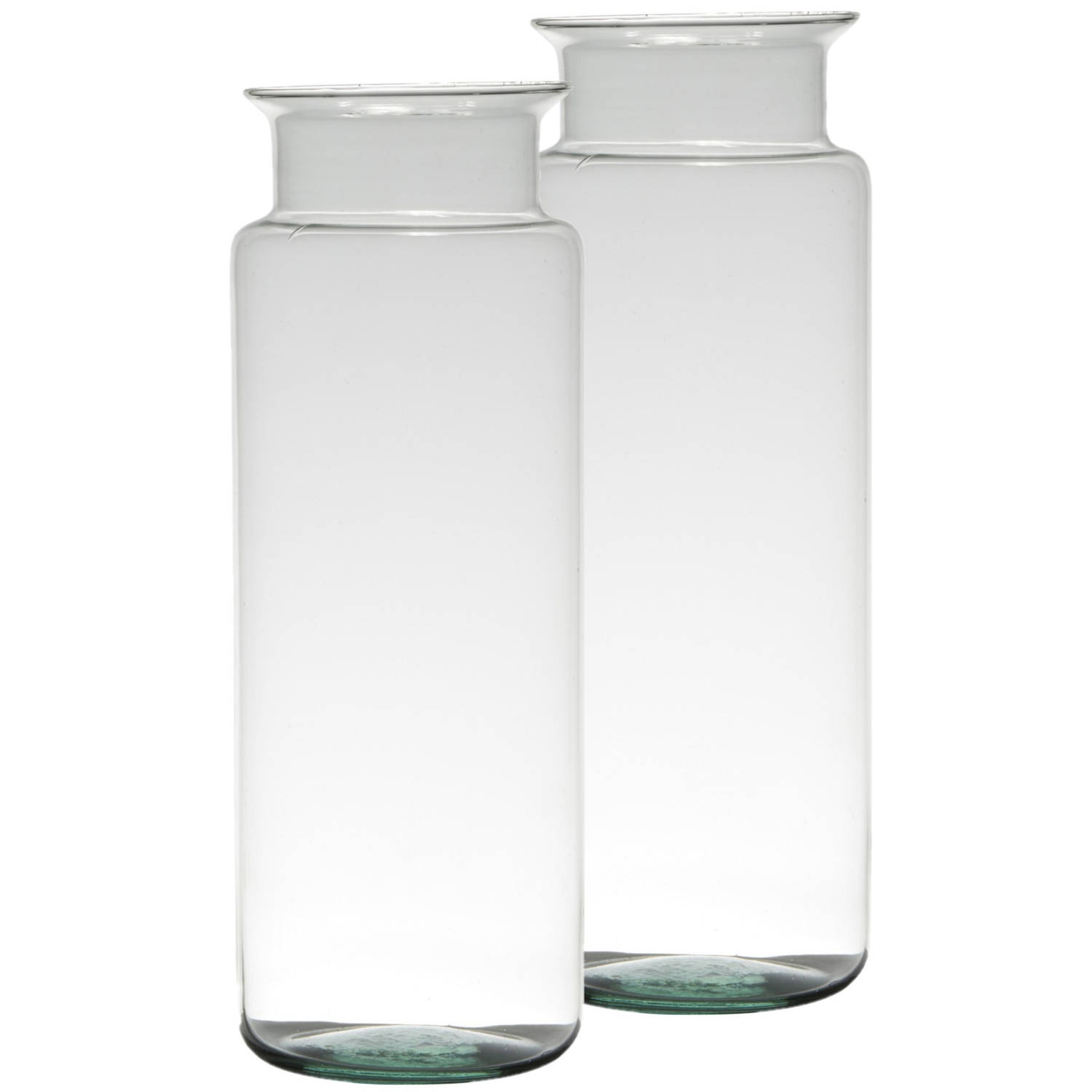 Bellatio Design Set Van 2x Stuks Bloemenvazen Van Gerecycled Glas Met Hoogte 33 Cm En Diameter 12 Cm - Melkbus Vazen