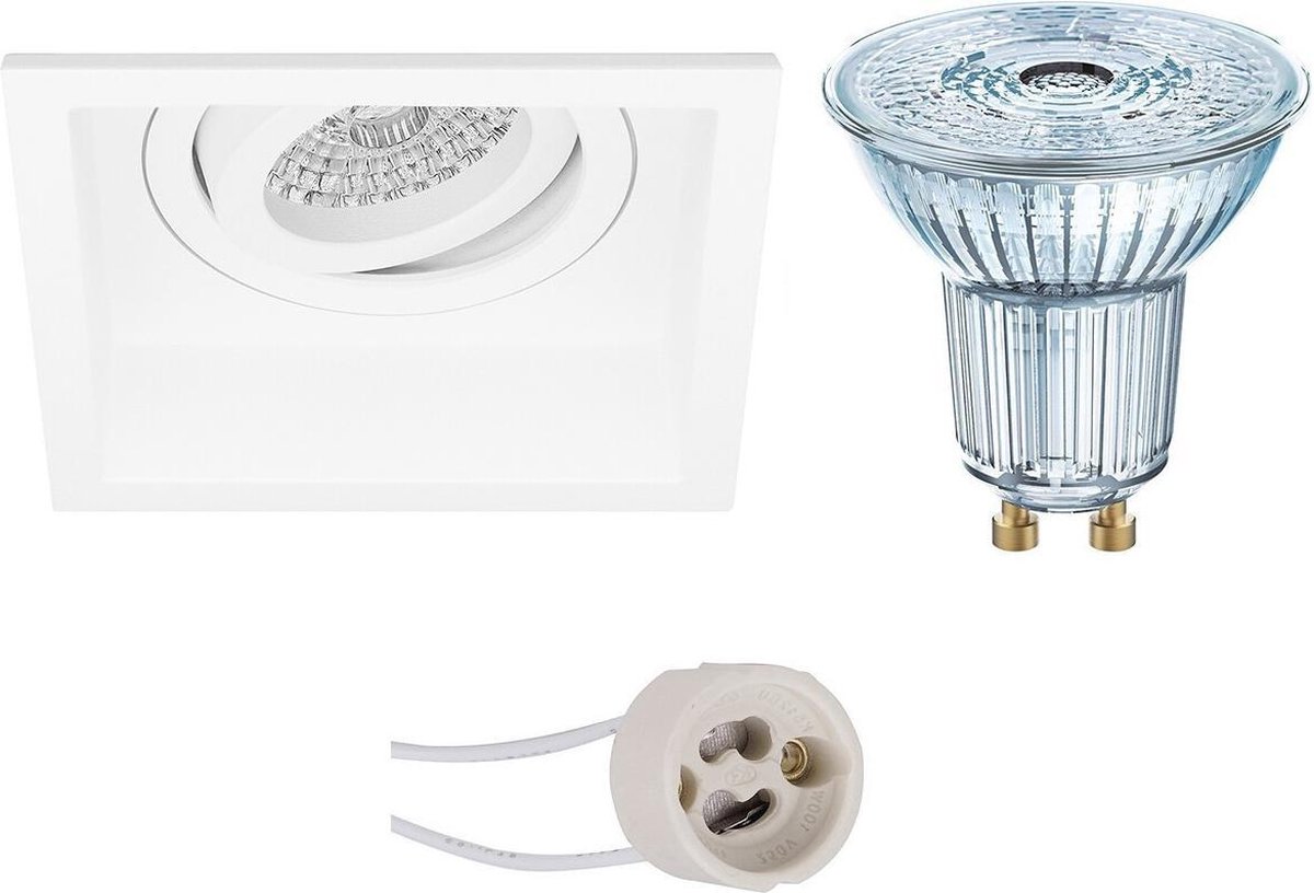 BES LED Osram - Led Spot Set - Parathom Par16 930 36d - Pragmi Domy Pro - Gu10 Fitting - Dimbaar - Inbouw Vierkant - Mat - - Wit