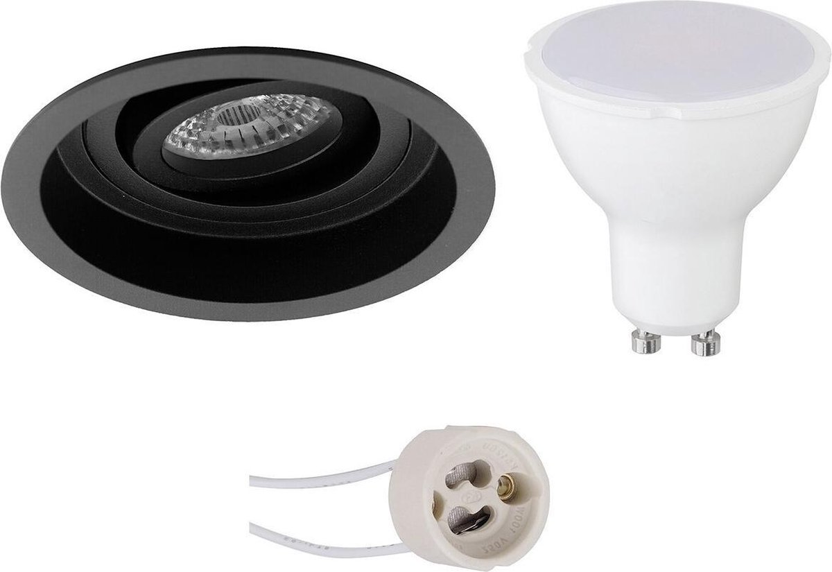 BES LED Led Spot Set - Pragmi Domy Pro - Gu10 Fitting - Inbouw Rond - Mat - 4w - Helder/koud Wit 6400k - Verdiept - - Zwart