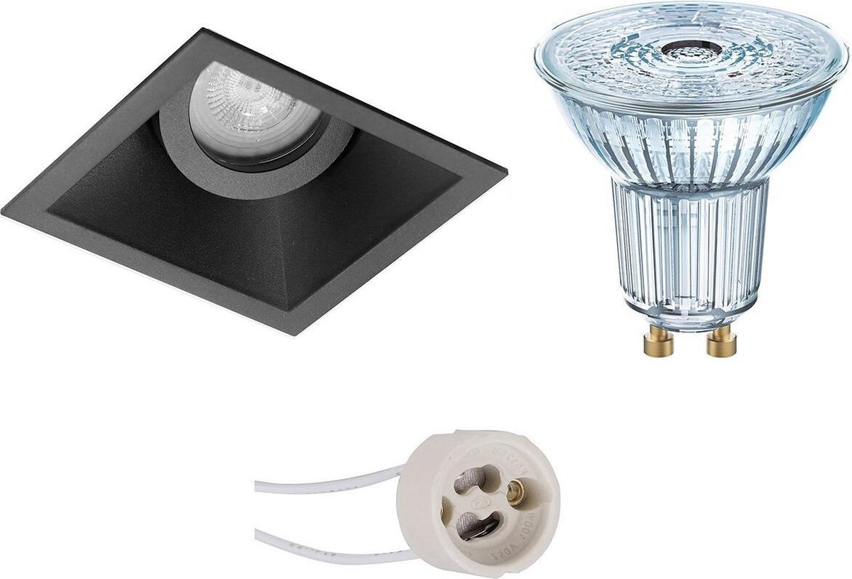 Osram - Led Spot Set - Parathom Par16 930 36d - Pragmi Zano Pro - Gu10 Fitting - Dimbaar - Inbouw Vierkant - Mat - - Zwart