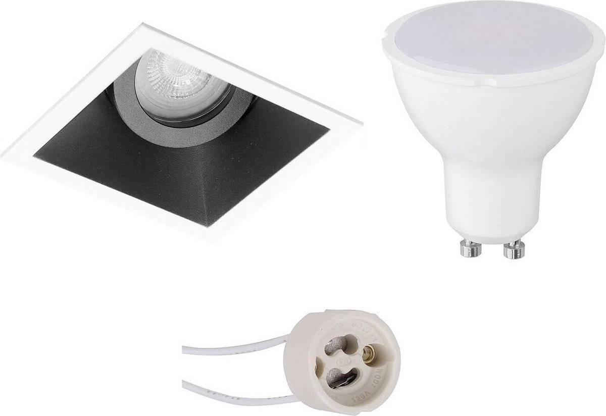 BES LED Led Spot Set - Pragmi Zano Pro - Gu10 Fitting - Inbouw Vierkant - Mat/wit - 4w - Helder/koud Wit 6400k - - Zwart