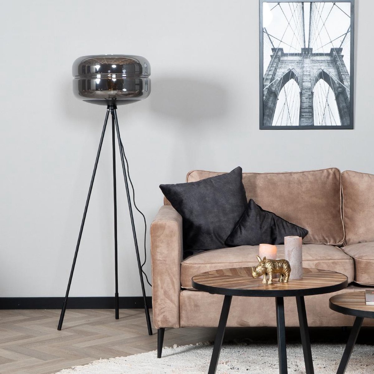 Bronx71 Vloerlamp Lone 1-lichts Smoke - Zwart