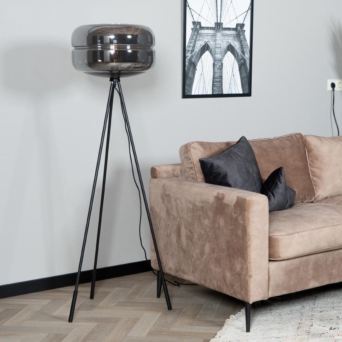 Bronx71 Vloerlamp Lone 1-lichts Smoke - Zwart