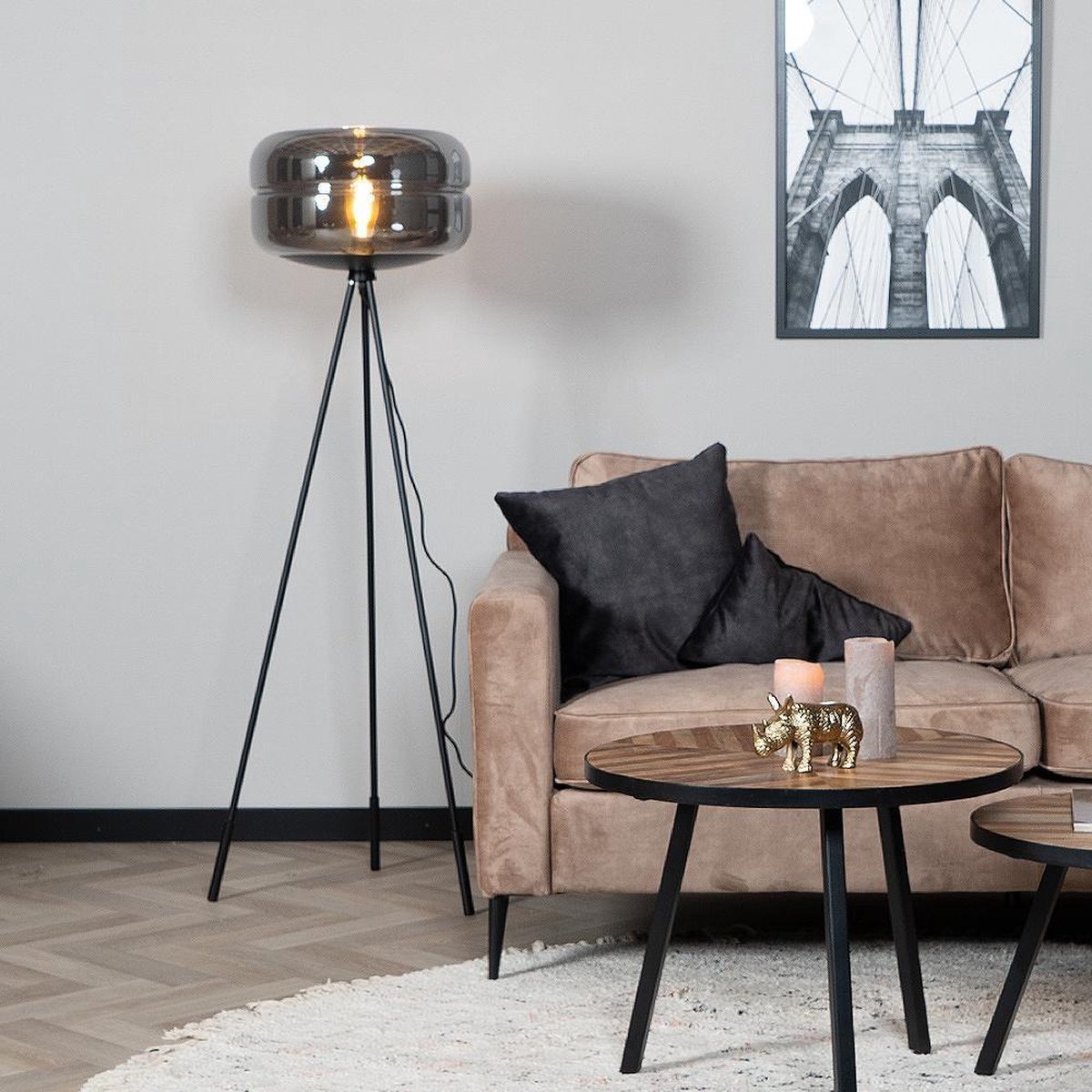 Bronx71 Vloerlamp Lone 1-lichts Smoke - Zwart