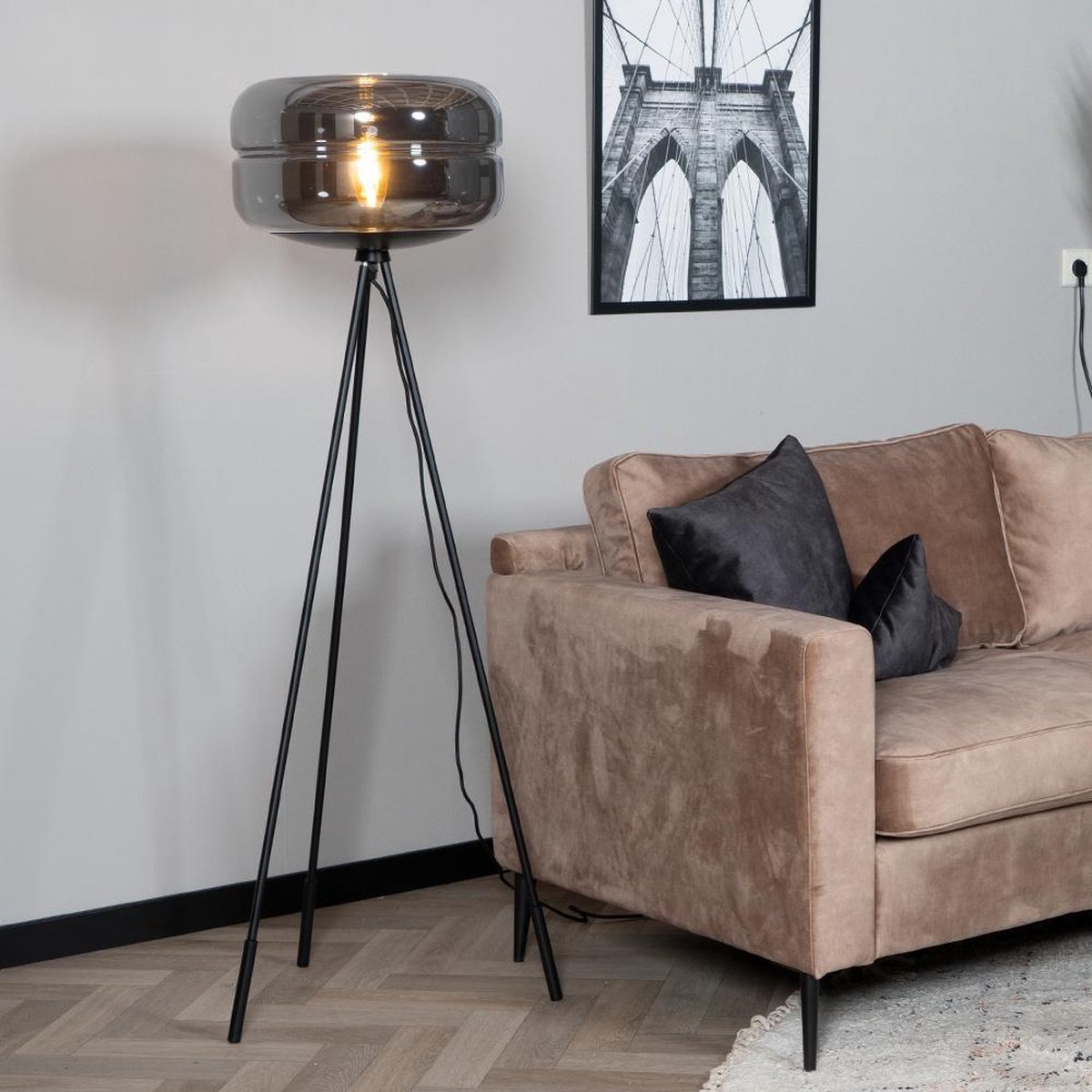 Bronx71 Vloerlamp Lone 1-lichts Smoke - Zwart