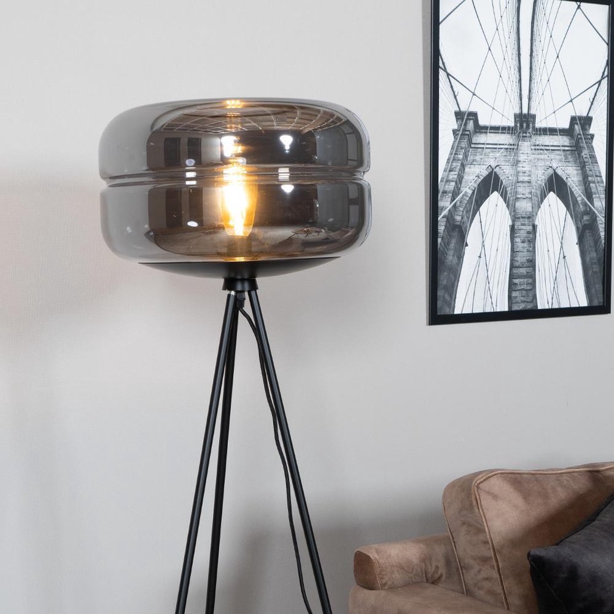 Bronx71 Vloerlamp Lone 1-lichts Smoke - Zwart