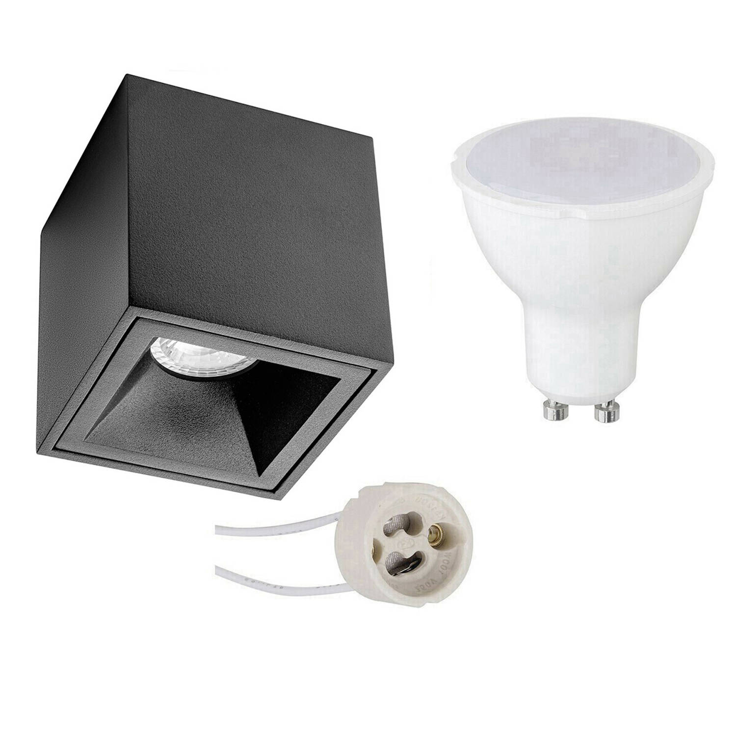 BES LED Opbouwspot Set - Pragmi Cliron Pro - Gu10 Fitting - Opbouw Vierkant - Mat - 4w - Warm Wit 3000k - Verdiept - 90mm - Zwart