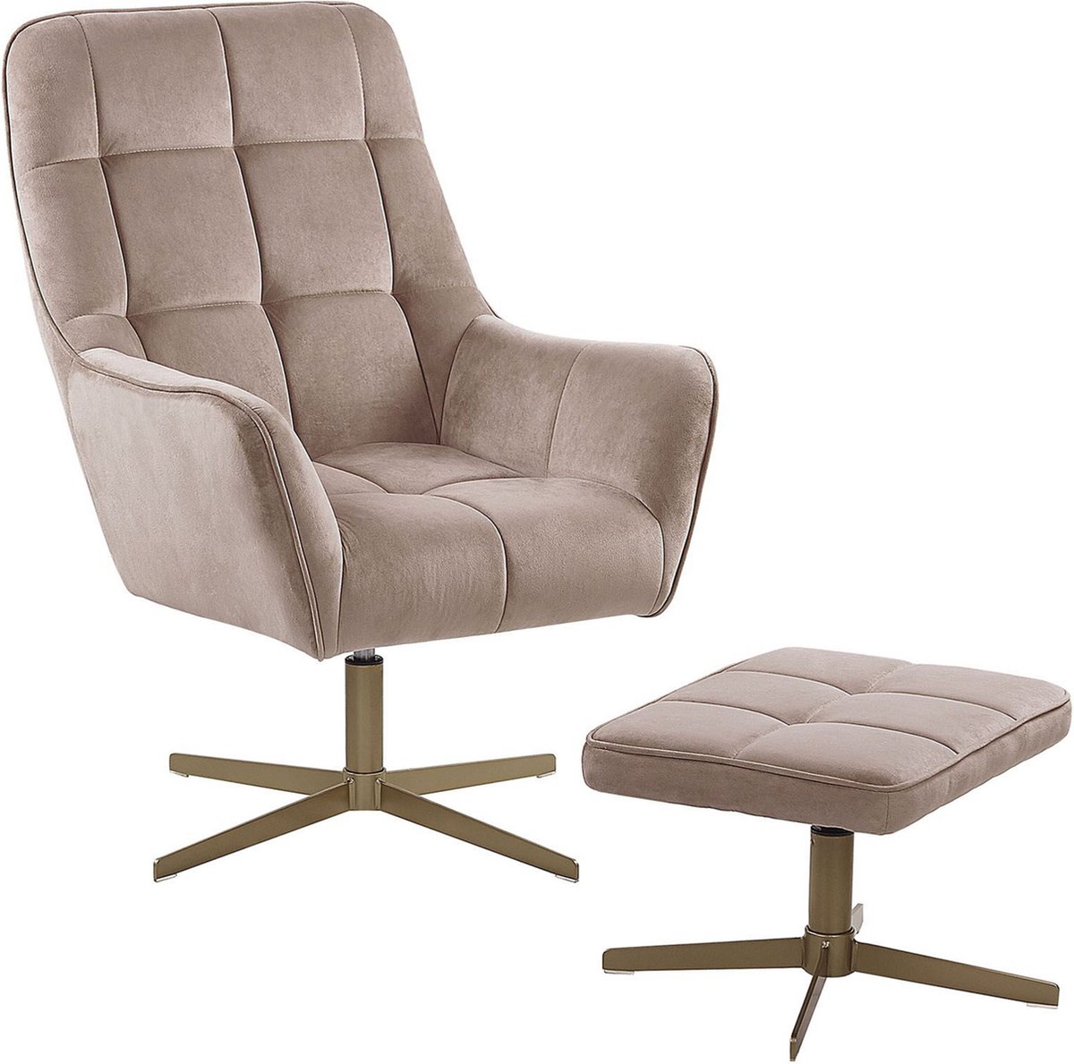 Beliani Molle Fauteuil Met Hocker Fluweel 82 X 70 Cm - Beige