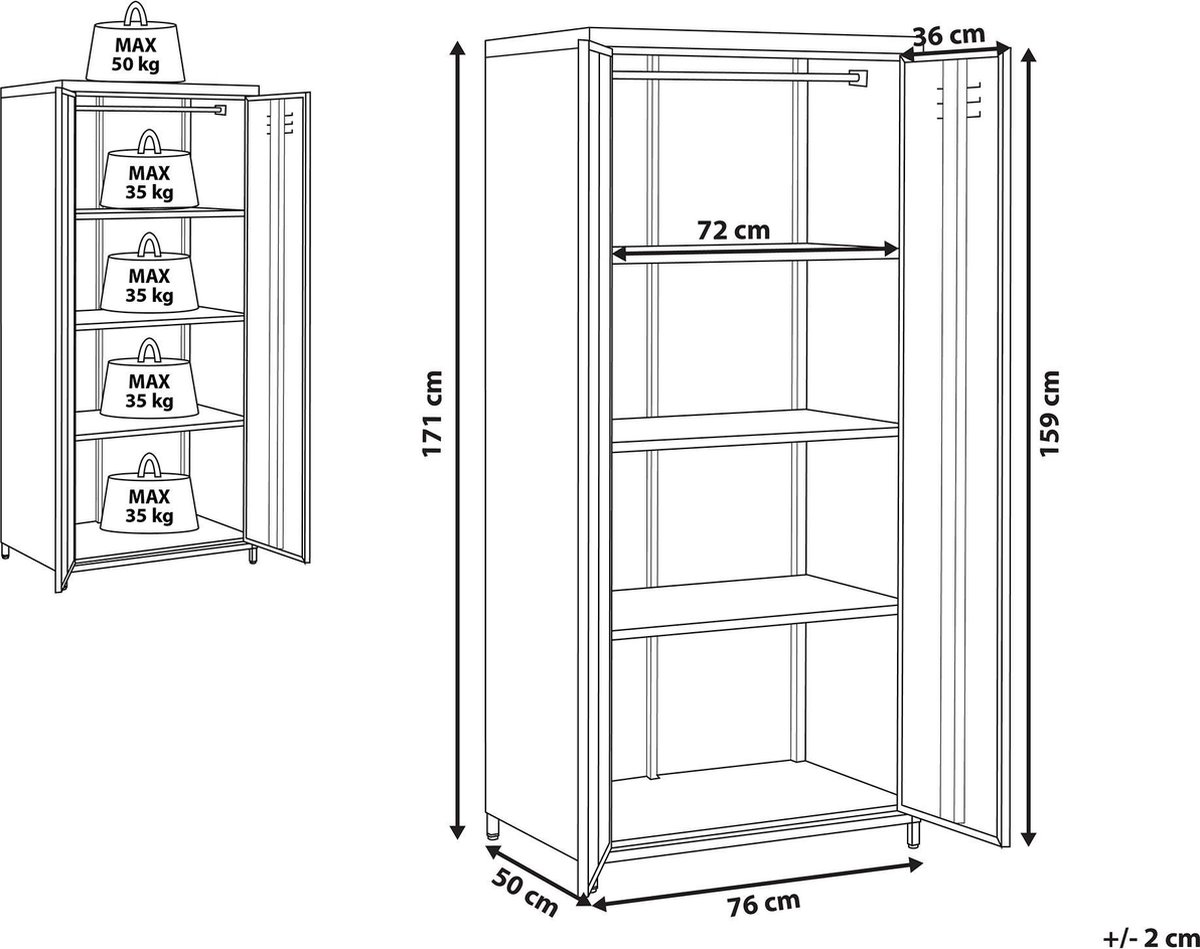Beliani Varna Lockerkast Staal 50 X 76 Cm - Grijs