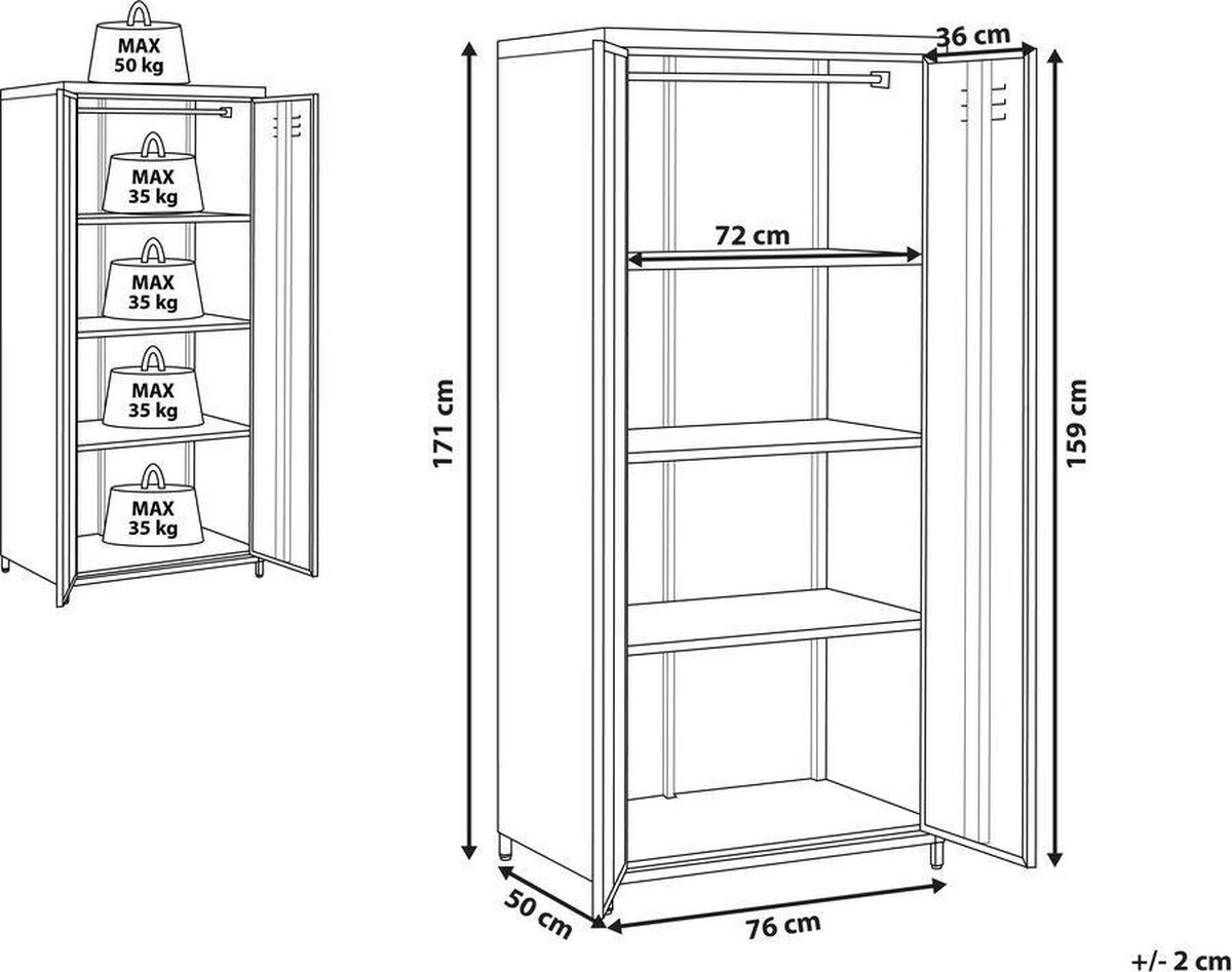 Beliani Varna Lockerkast Staal 50 X 76 Cm - Grijs