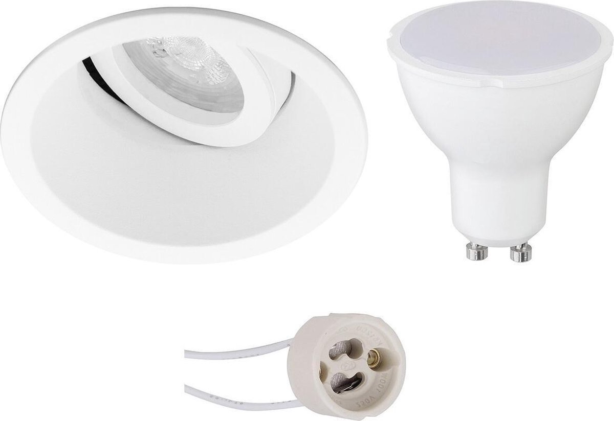 BES LED Led Spot Set - Pragmi Zano Pro - Gu10 Fitting - Inbouw Rond - Mat - 6w - Helder/koud 6400k - Kantelbaar - Ø93mm - Wit