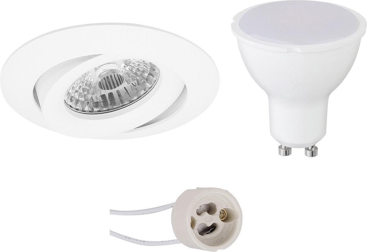 BES LED Led Spot Set - Pragmi Uranio Pro - Gu10 Fitting - Inbouw Rond - Mat - 4w - Warm 3000k - Kantelbaar - Ø82mm - Wit