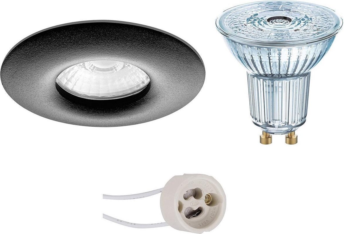 Osram - Led Spot Set - Parathom Par16 930 36d - Pragmi Luno Pro - Waterdicht Ip65 - Gu10 Fitting - Dimbaar - Inbouw Rond - Zwart