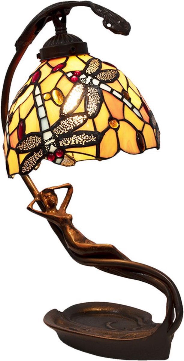 Clayre & Eef Tafellamp Tiffany 28x20x40cm E14/max 1x25w - Geel