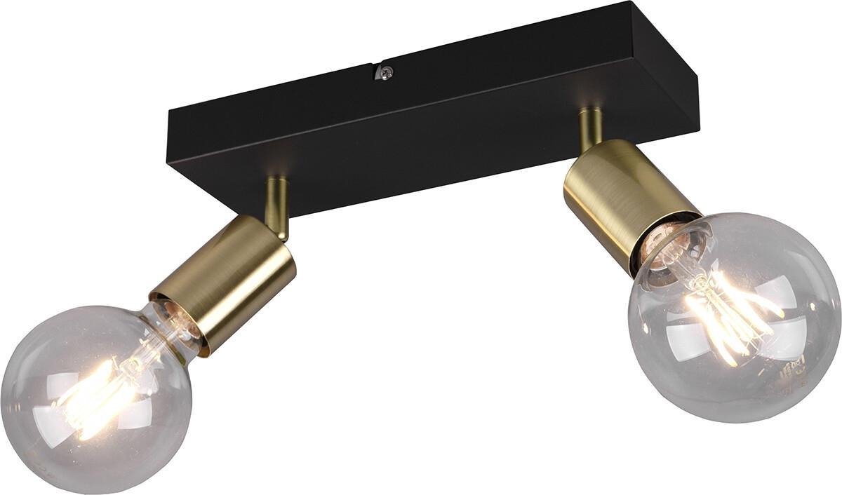 BES LED Led Plafondspot - Trion Zuncka - E27 Fitting - 2-lichts - Rechthoek - Mat/goud - Aluminium - Zwart