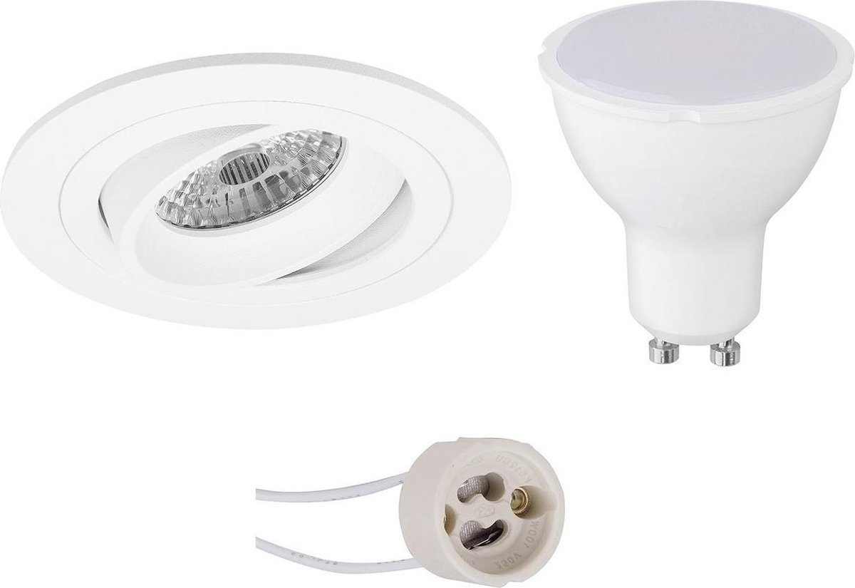 BES LED Led Spot Set - Pragmi Alpin Pro - Gu10 Fitting - Inbouw Rond - Mat - 4w - Warm 3000k - Kantelbaar Ø92mm - Wit