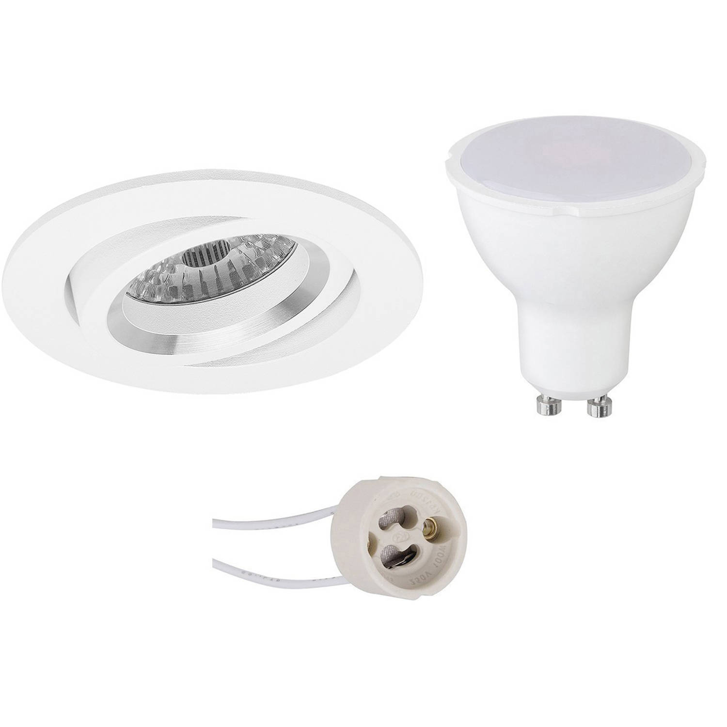 BES LED Led Spot Set - Pragmi Aerony Pro - Gu10 Fitting - Inbouw Rond - Mat - 4w - Warm 3000k - Kantelbaar - Ø82mm - Wit