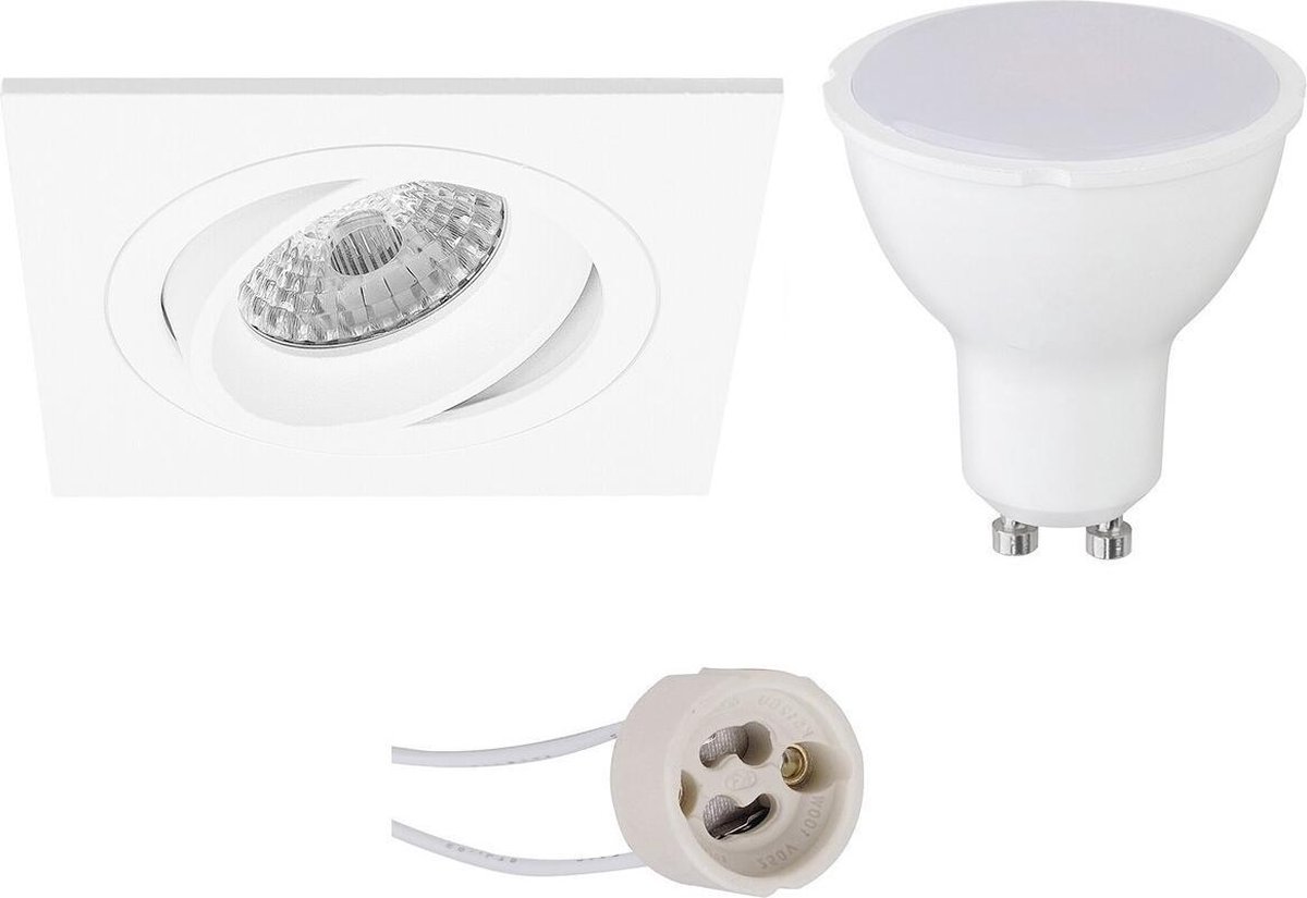 BES LED Led Spot Set - Pragmi Borny Pro - Gu10 Fitting - Inbouw Vierkant - Mat - 4w - Helder/koud 6400k - Kantelbaar - - Wit