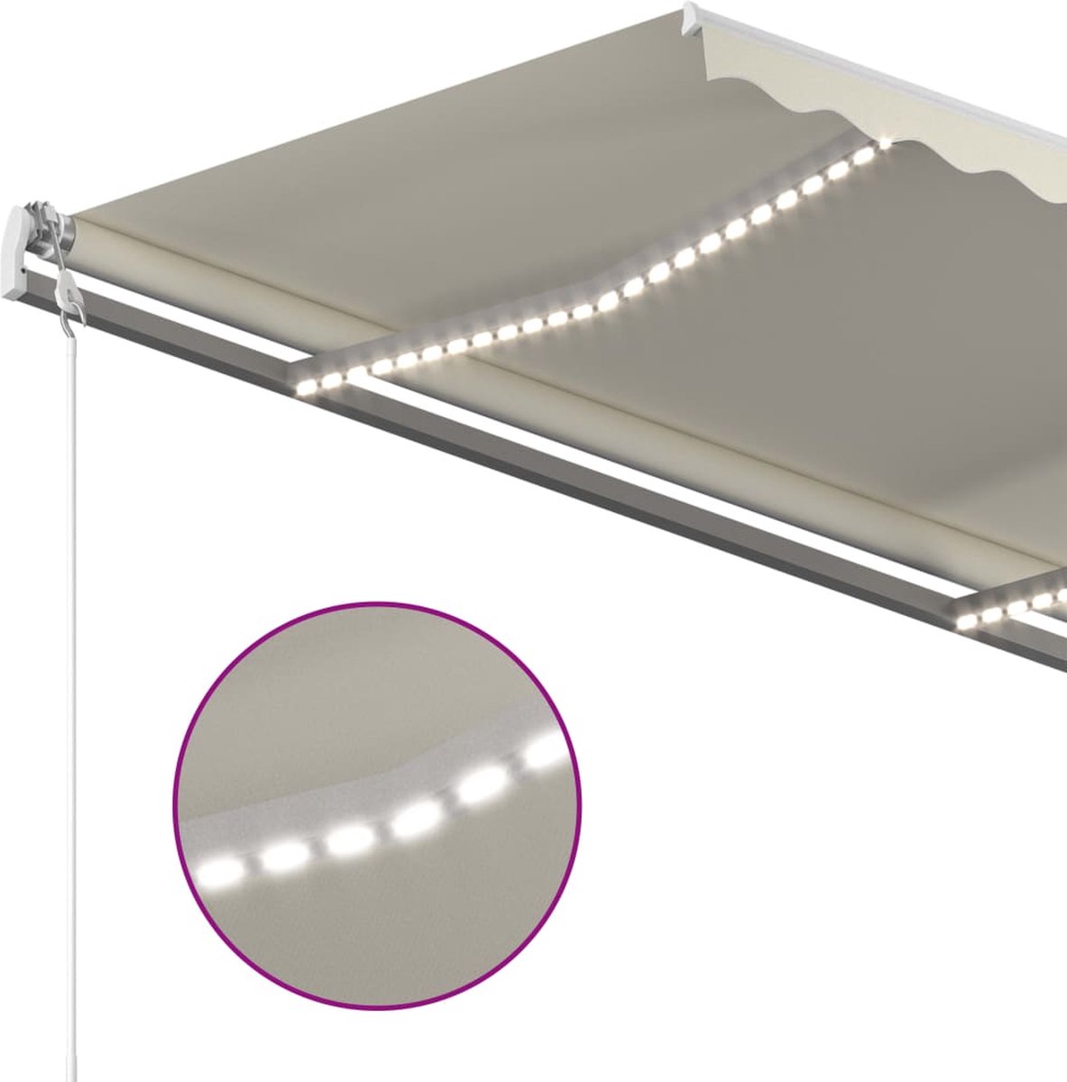 Vidaxl Luifel Handmatig Uittrekbaar Met Led 3,5x2,5 M Crèmekleurig