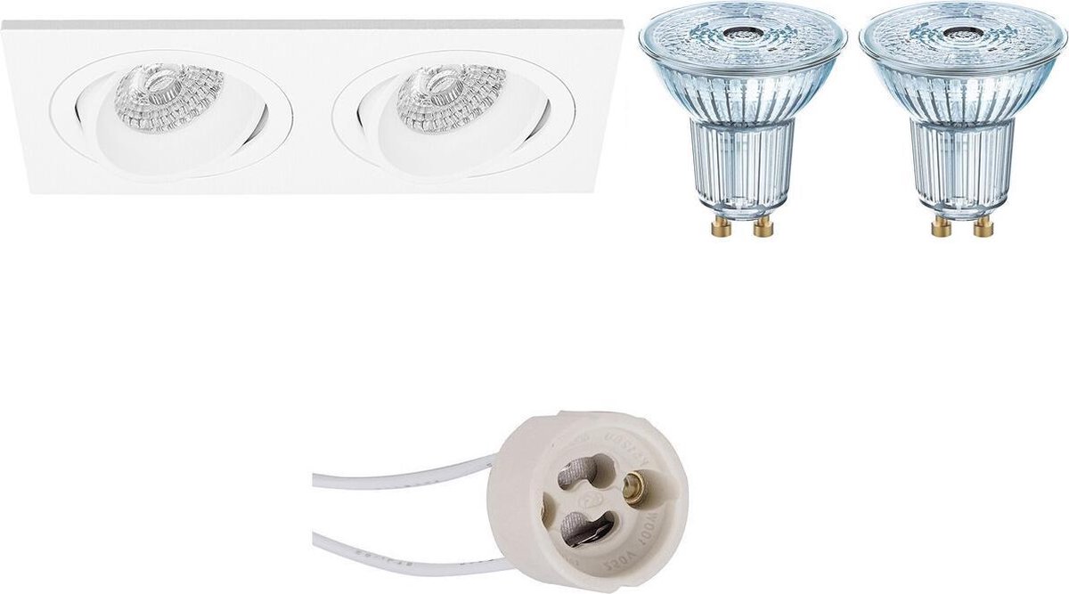 Osram - Led Spot Set - Parathom Par16 930 36d - Pragmi Borny Pro - Gu10 Fitting - Dimbaar - Inbouw Rechthoek Dubbel - - Wit