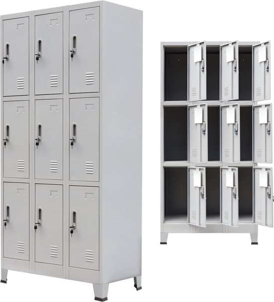 Vidaxl Lockerkast Met 9 Vakken 90x45x180 Cm Staal - Grijs