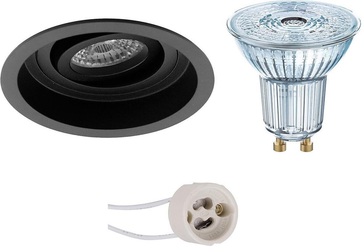 Osram - Led Spot Set - Parathom Par16 930 36d - Pragmi Domy Pro - Gu10 Fitting - Dimbaar - Inbouw Rond - Mat - - Zwart