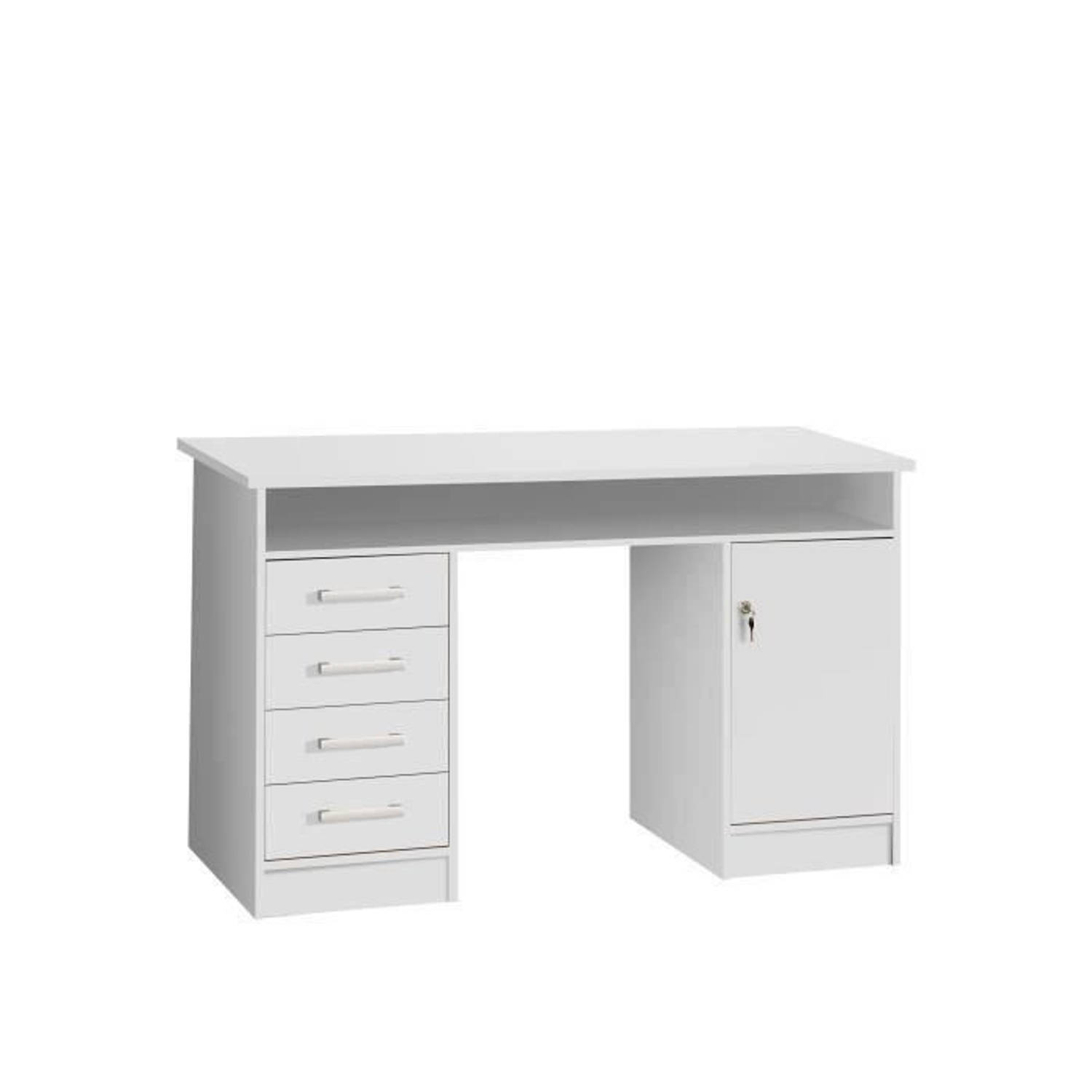 Alicante Sleutelbureau, 1 Deur, 4 Laden - Decor Papier - L 126 X D 55 X H 76 Cm - Wit