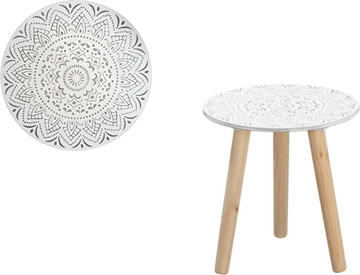 Bijzettafel Rond Hout/naturel 30 X 30 Cm - Home Deco Meubels En Tafels - Wit