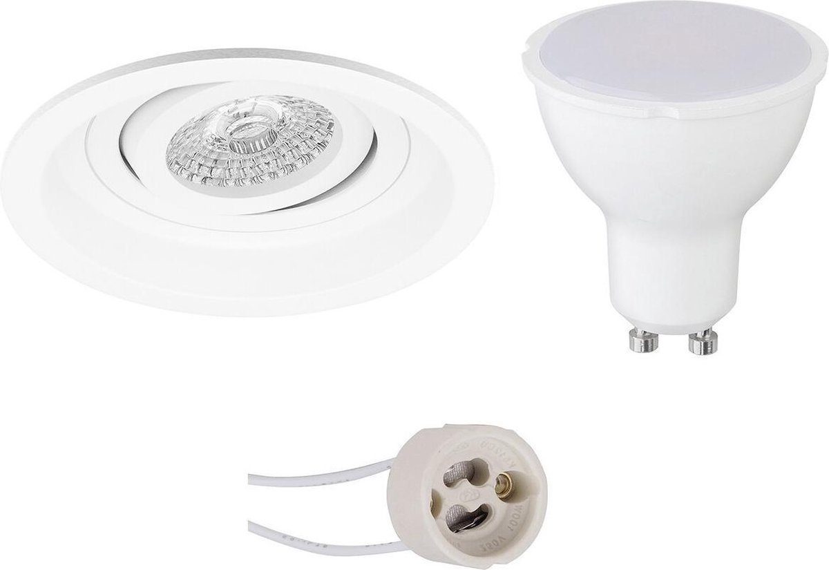 BES LED Led Spot Set - Pragmi Domy Pro - Gu10 Fitting - Inbouw Rond - Mat - 4w - Warm 3000k - Verdiept - Kantelbaar - - Wit