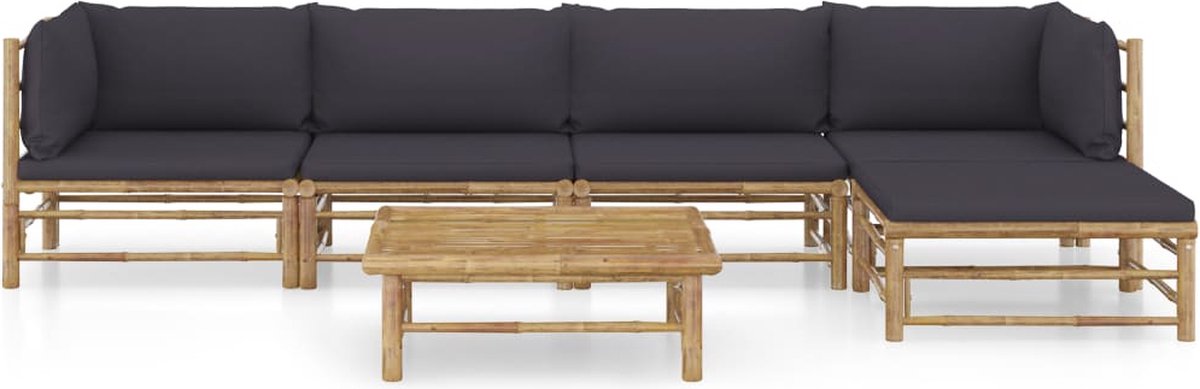 Vidaxl 6-delige Loungeset Met Donkergrijze Kussens Bamboe - Grijs