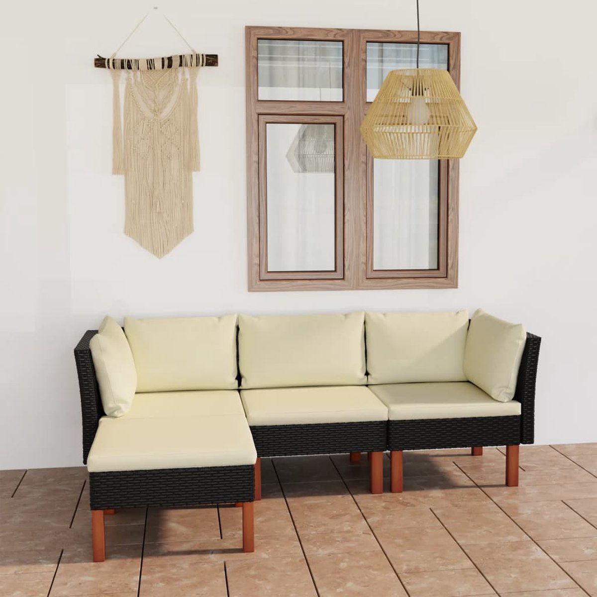 Vidaxl 4-delige Loungeset Met Kussens Poly Rattan - Zwart