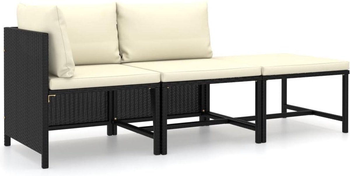 Vidaxl 3-delige Loungeset Met Kussens Poly Rattan - Zwart