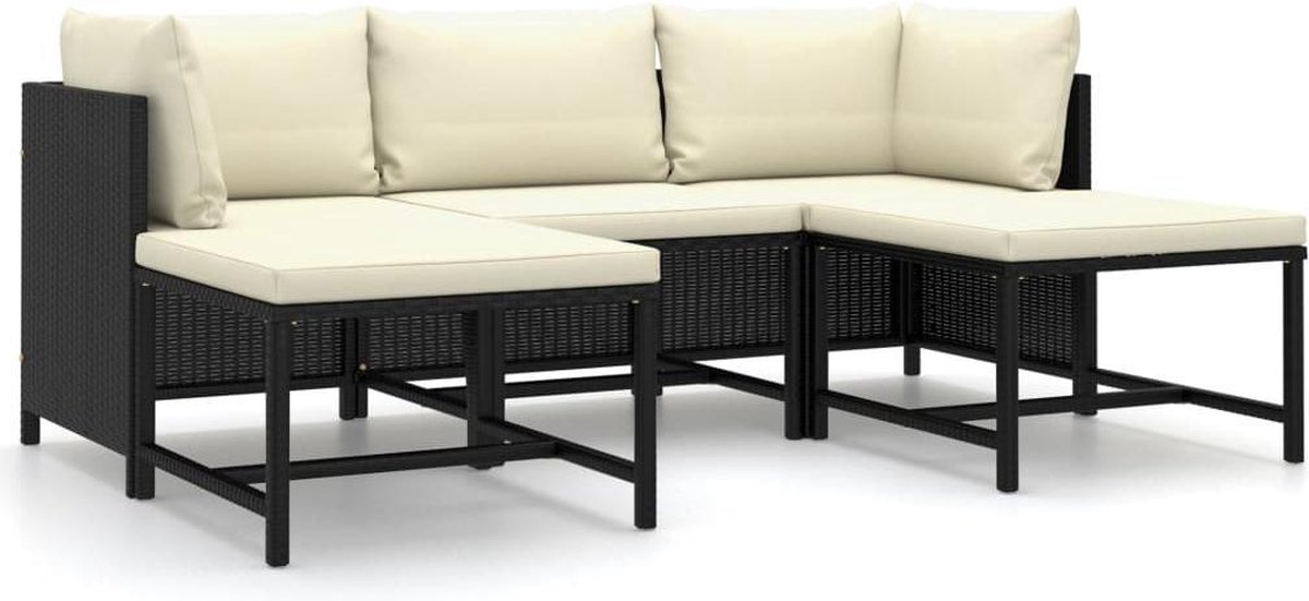 Vidaxl 5-delige Loungeset Met Kussens Poly Rattan - Zwart