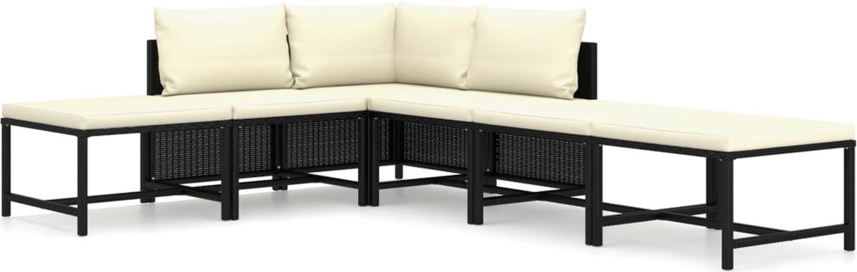 Vidaxl 6-delige Loungeset Met Kussens Poly Rattan - Zwart