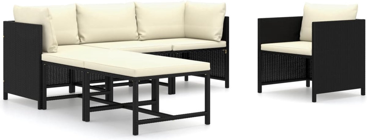 Vidaxl 6-delige Loungeset Met Kussens Poly Rattan - Zwart
