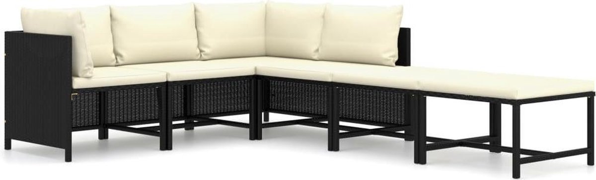 Vidaxl 6-delige Loungeset Met Kussens Poly Rattan - Zwart