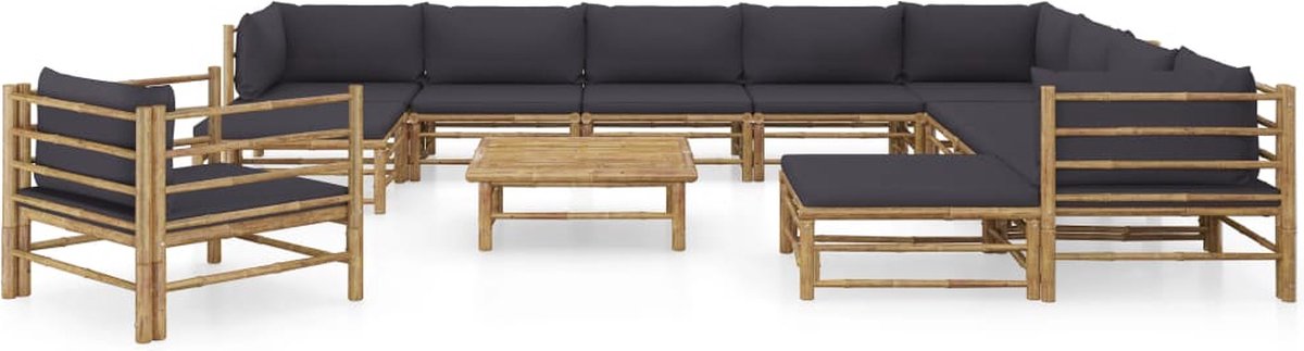 Vidaxl 12-delige Loungeset Met Donkergrijze Kussens Bamboe - Grijs