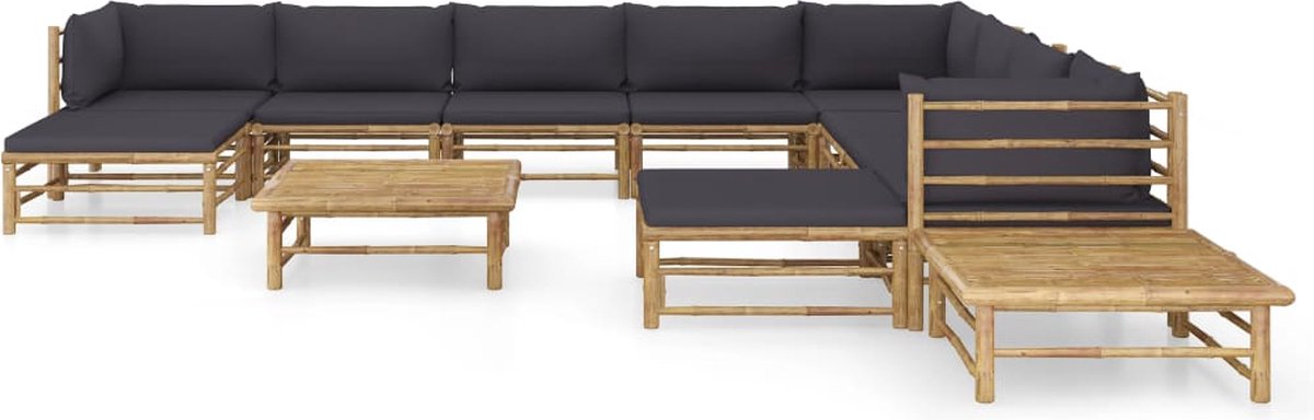 Vidaxl 12-delige Loungeset Met Donkergrijze Kussens Bamboe - Grijs