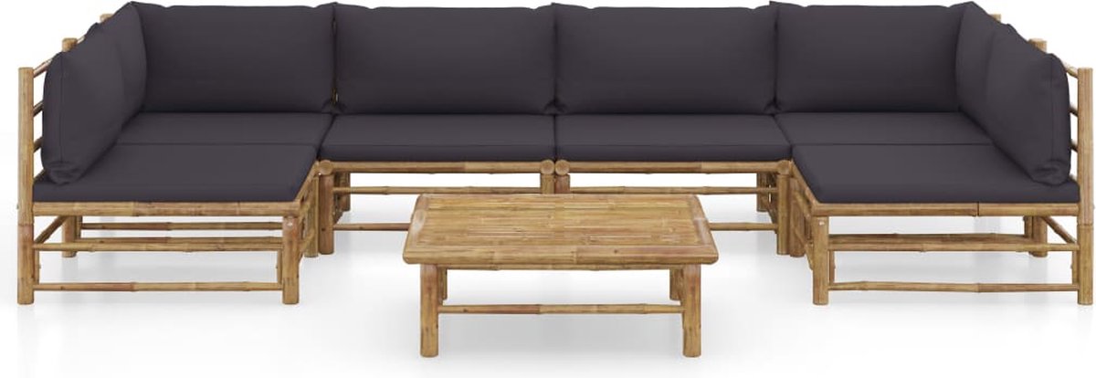 Vidaxl 7-delige Loungeset Met Donkergrijze Kussens Bamboe - Grijs