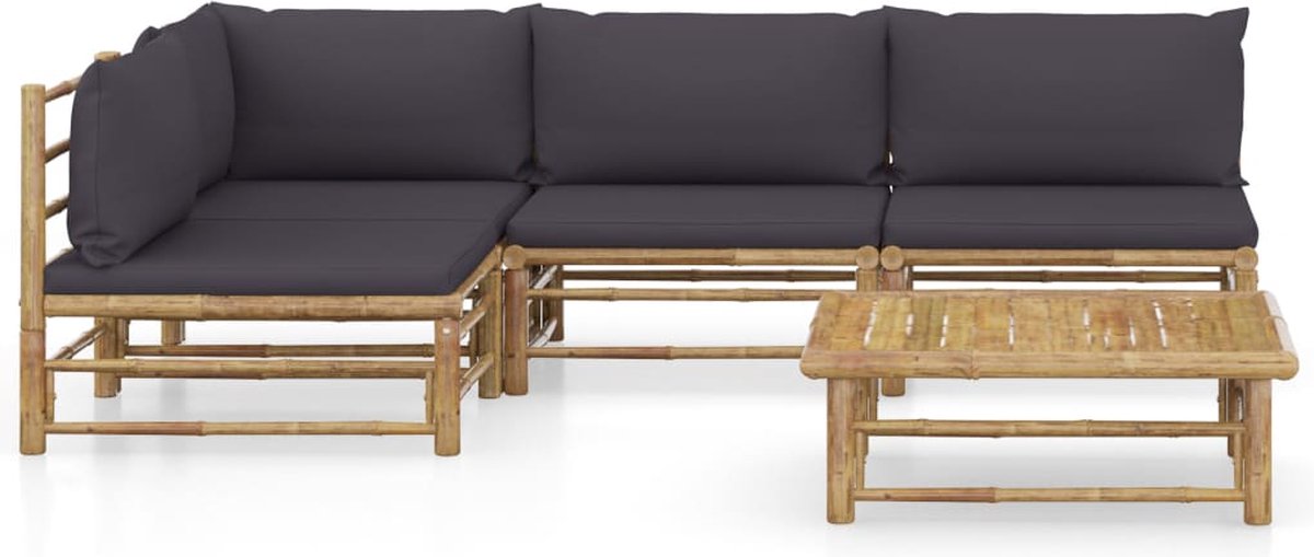 Vidaxl 5-delige Loungeset Met Donkergrijze Kussens Bamboe - Grijs